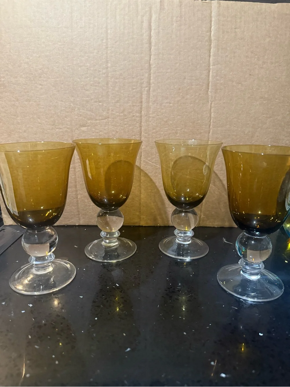 Amber Stemmed Goblet Glassware - Set of 4